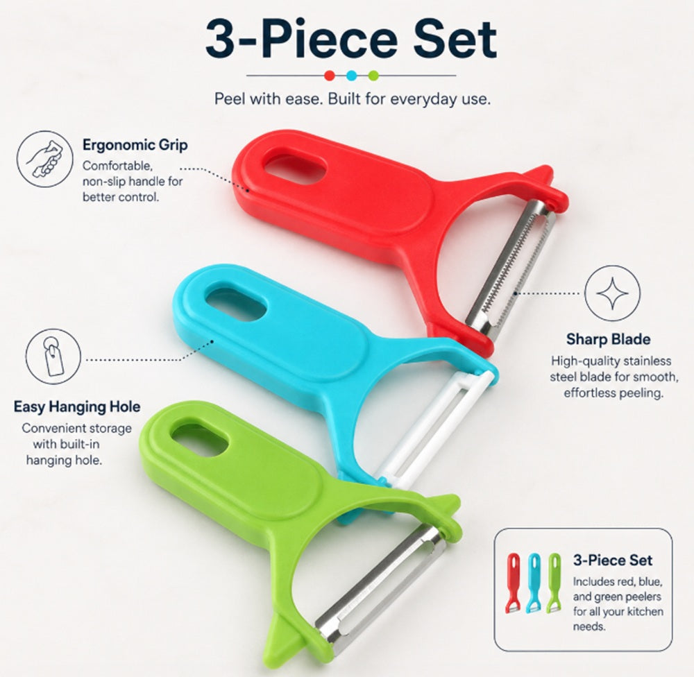 Stainless Steel Swivel Vegetable & Fruit Peelers, 3 Pack – TIKA