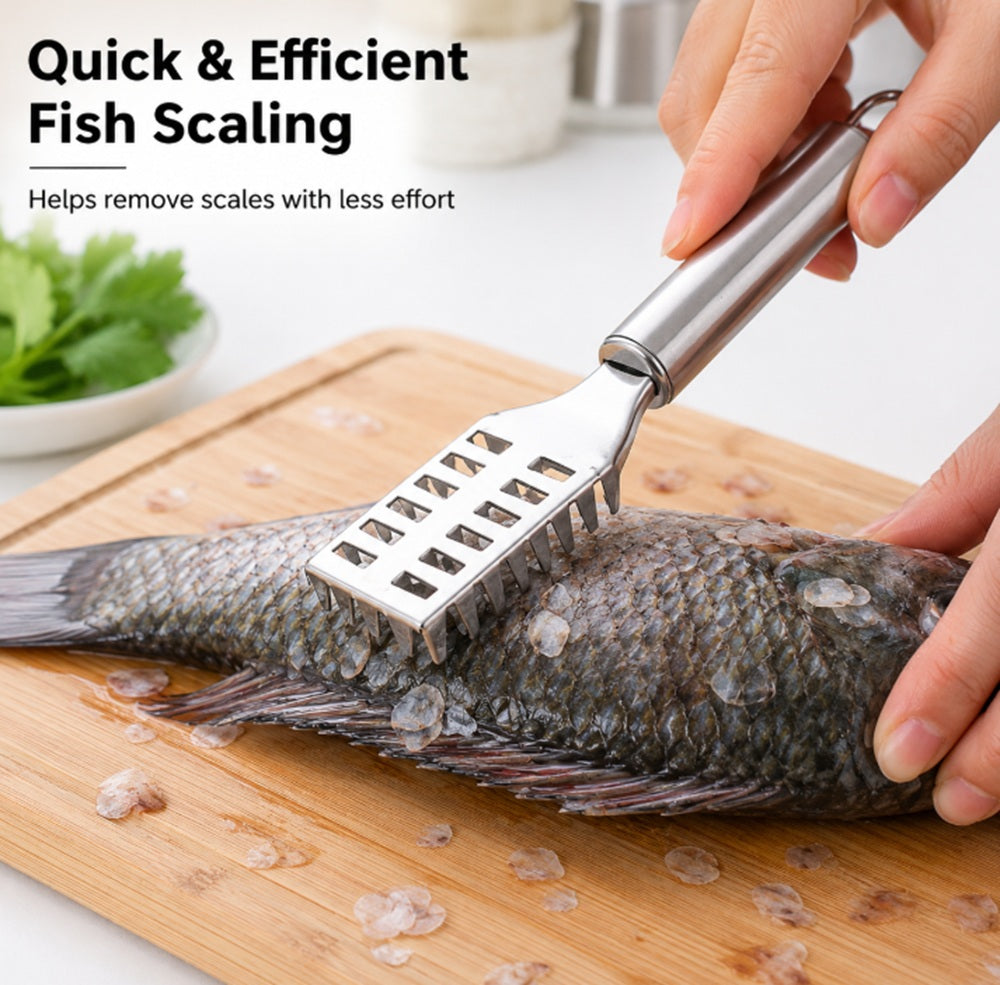 Stainless Steel Fish Scaler Brush & Seafood Cleaning Scraper | TIKA
