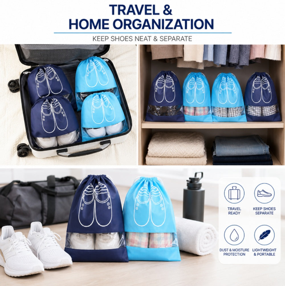 8-Pack Drawstring Travel Shoe Bags | TIKA