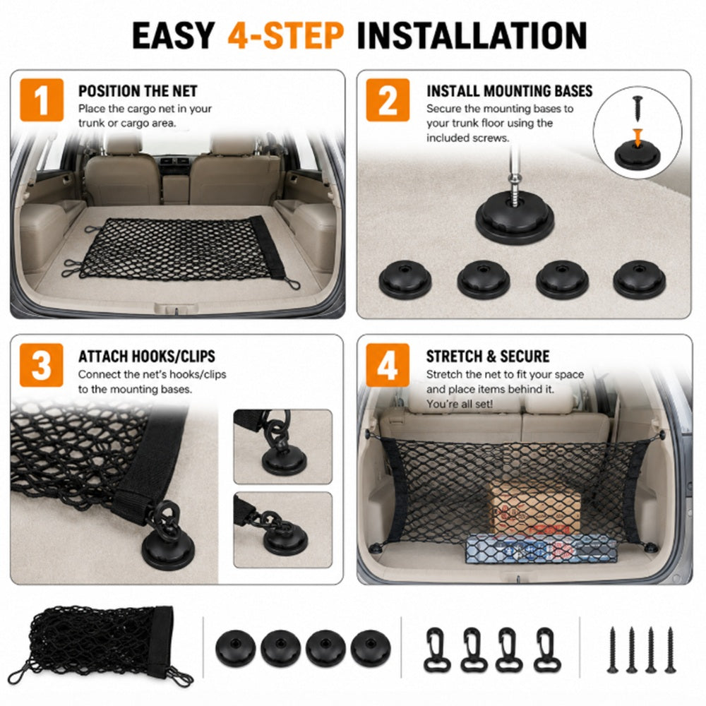 Elastic Nylon Car Trunk Cargo Net Organizer | TIKA