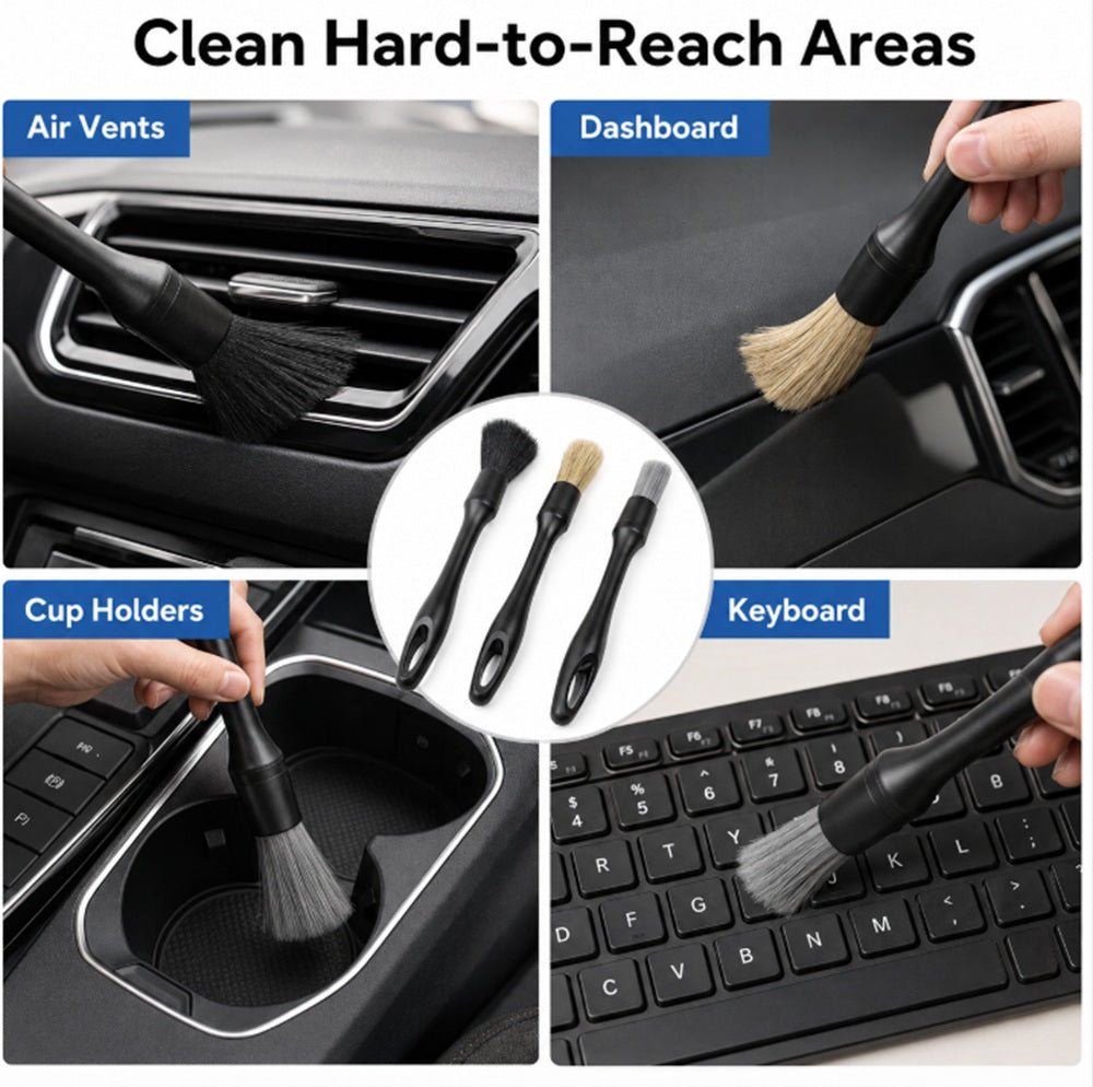 3-Pack Car Detailing Brushes for Wheels & Interior | TIKA
