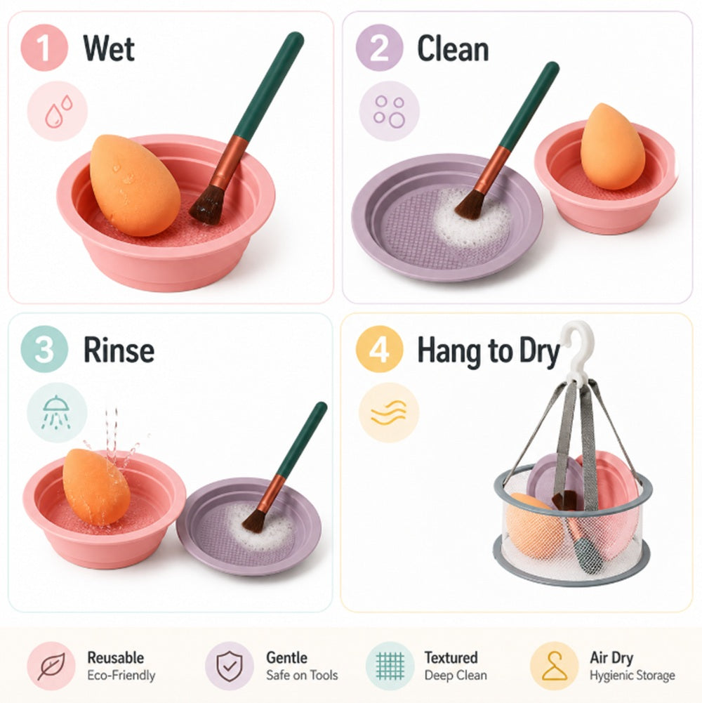 2-Pack Foldable Silicone Makeup Brush Cleaner Bowls | TIKA