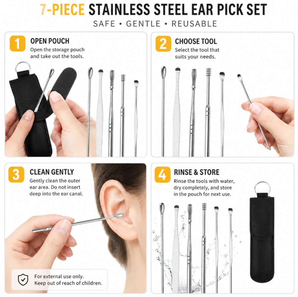 Reusable Ear Cleaning Tool Kit with Spiral & Spoon Tips | TIKA
