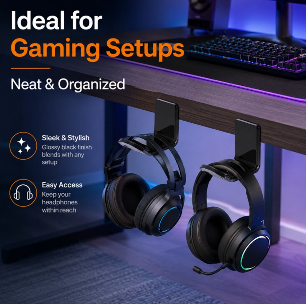 2-Pack Acrylic Under-Desk & Wall Headphone Hangers | TIKA