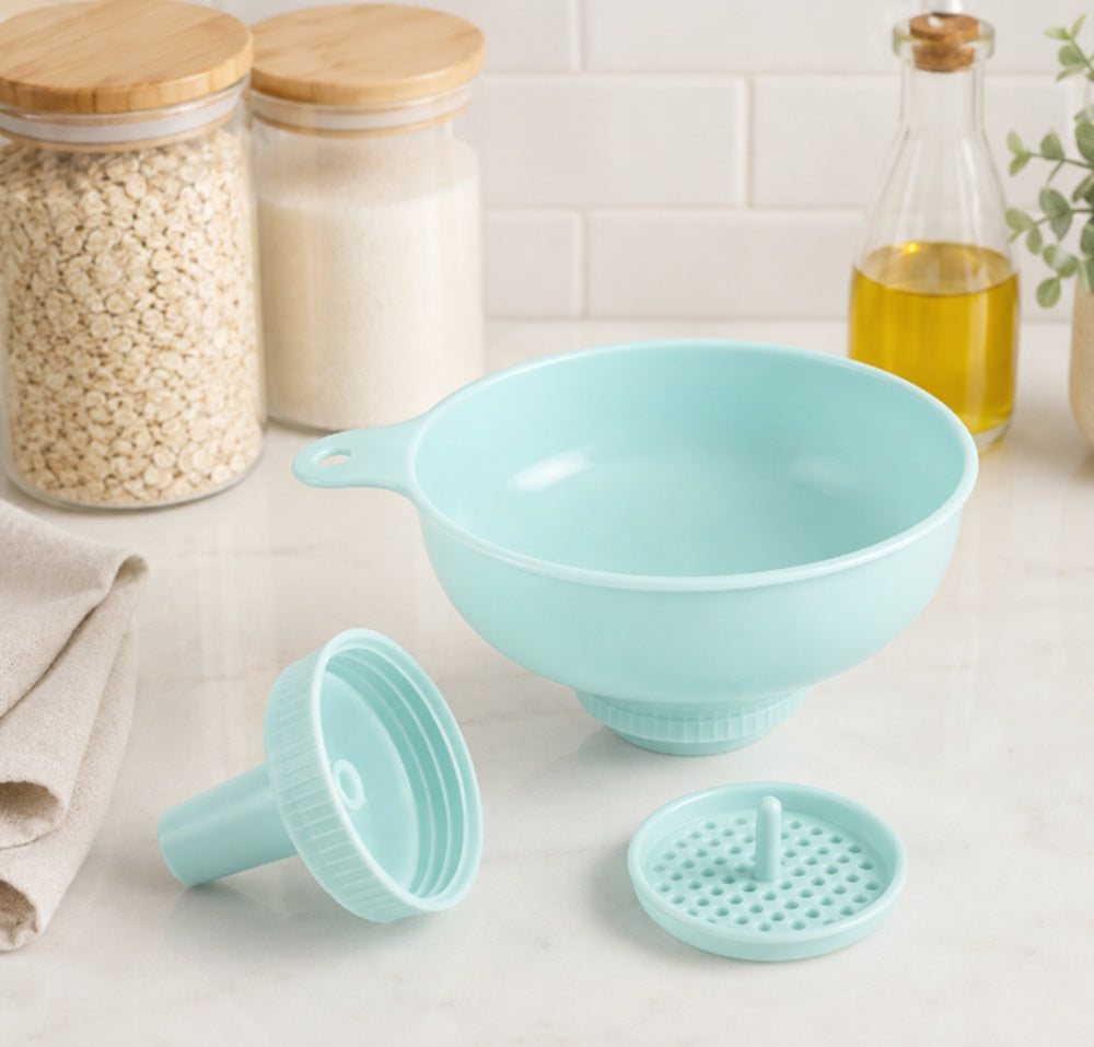 3-in-1 Wide-Mouth Kitchen Funnel, Strainer & Jar Filler | TIKA