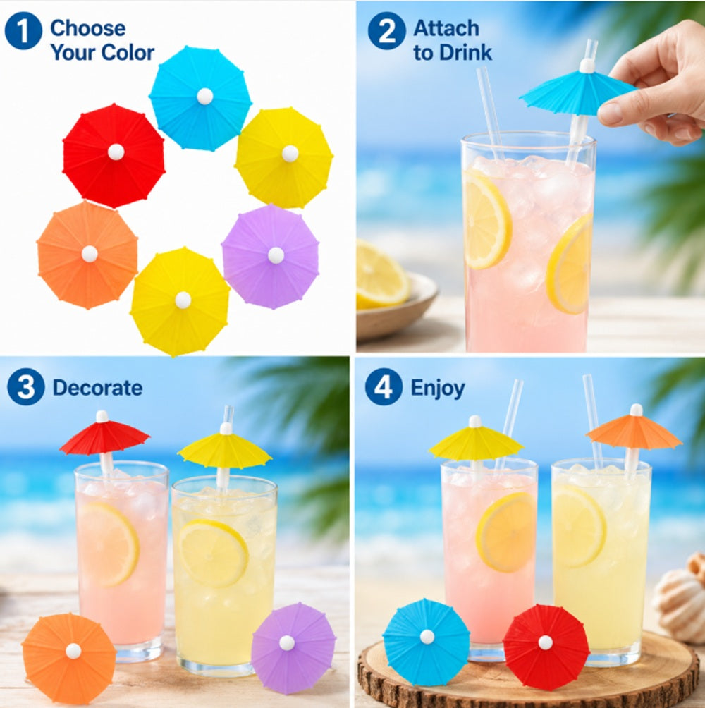 6-Pack Silicone Umbrella Drink Markers | TIKA