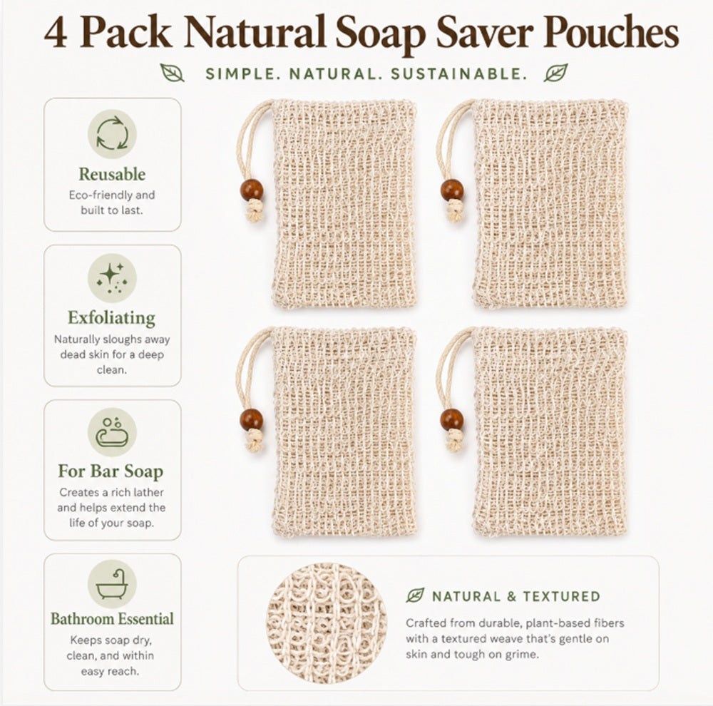 4-Pack Natural Sisal Soap Saver Bags | TIKA