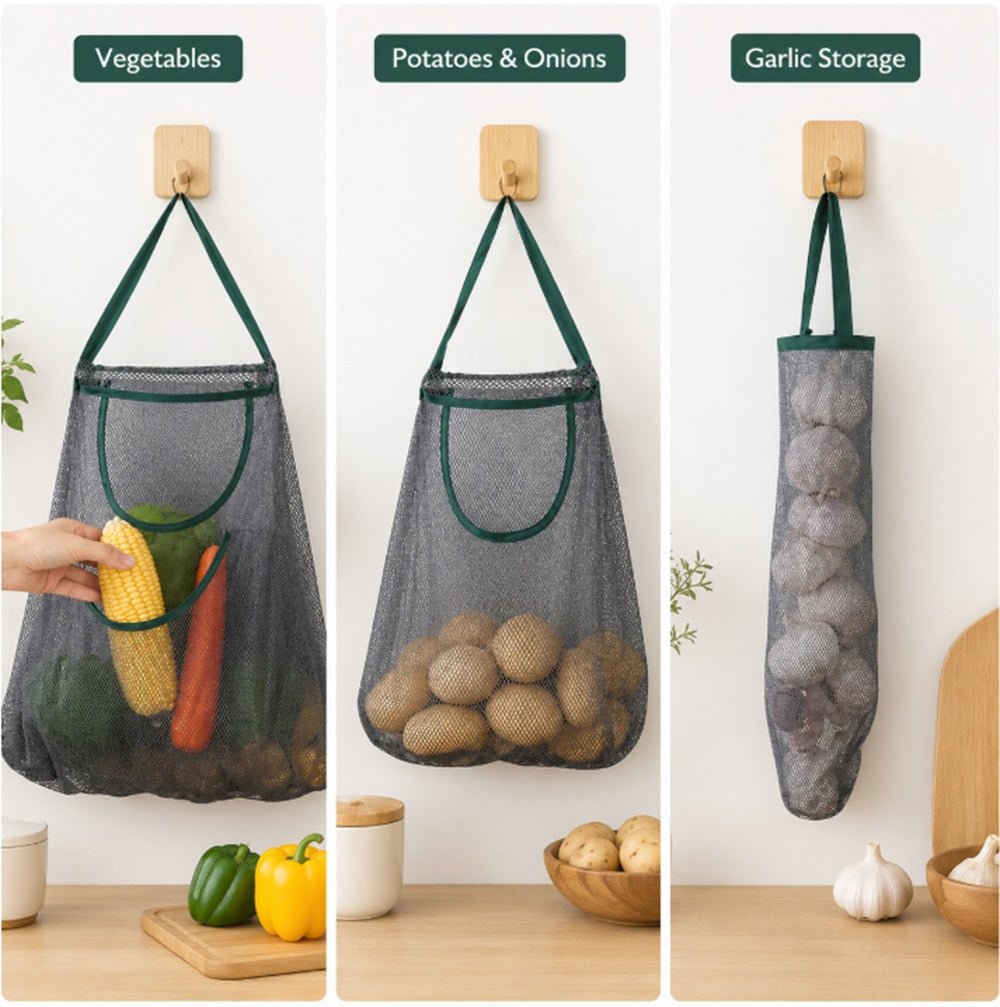 3-Pack Reusable Hanging Mesh Produce Bags | TIKA