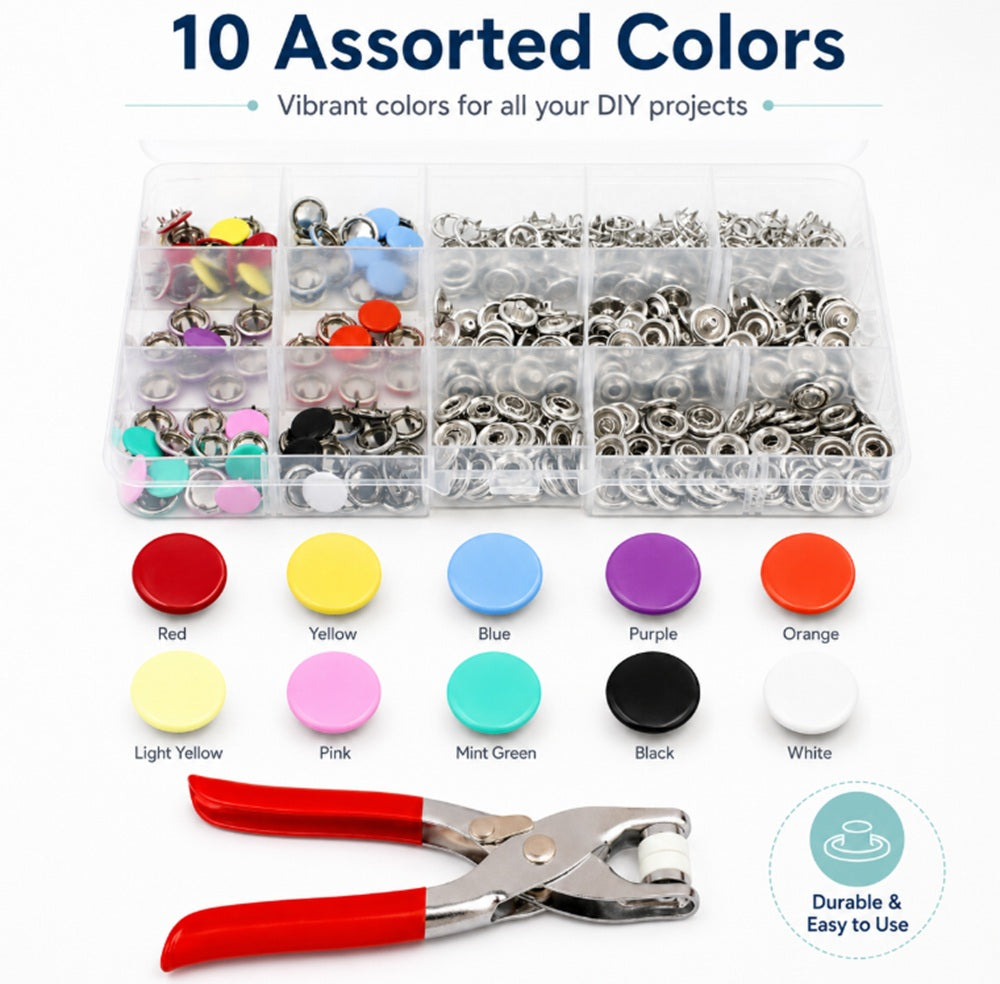 200-Piece 5-Prong Metal Snap Fastener Kit with Pliers | TIKA