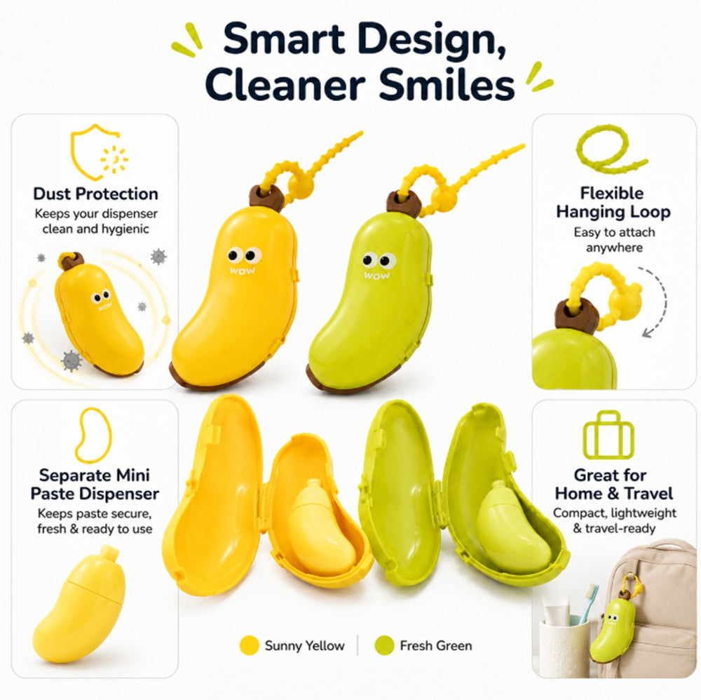 2-Pack Banana Travel Toothbrush Cases with Dispenser | TIKA
