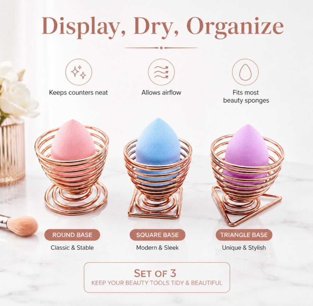 3-Pack Makeup Sponge & Powder Puff Holder Stands | TIKA