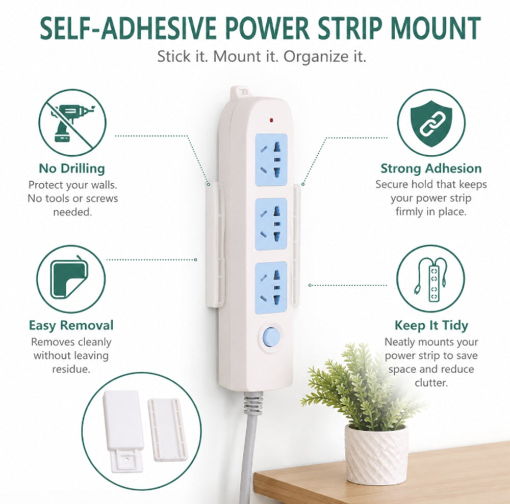 4-Pack Self-Adhesive Power Strip Holders | TIKA