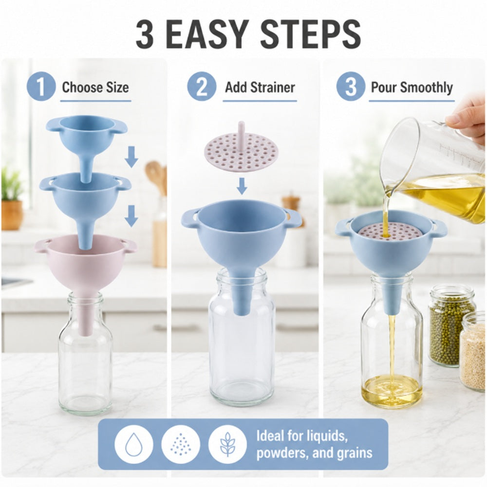 3-Piece Kitchen Funnel Set with Detachable Strainer | TIKA