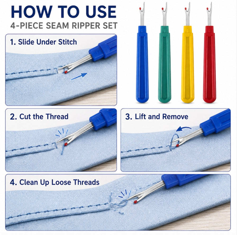 4-Piece Seam Ripper & Stitch Removal Tool Set | TIKA