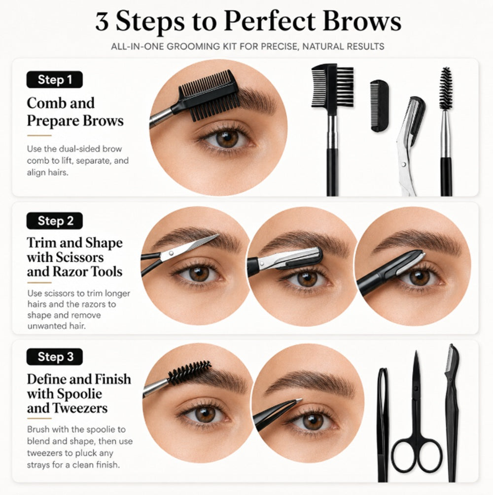 12-Piece Eyebrow & Facial Hair Grooming Kit | TIKA