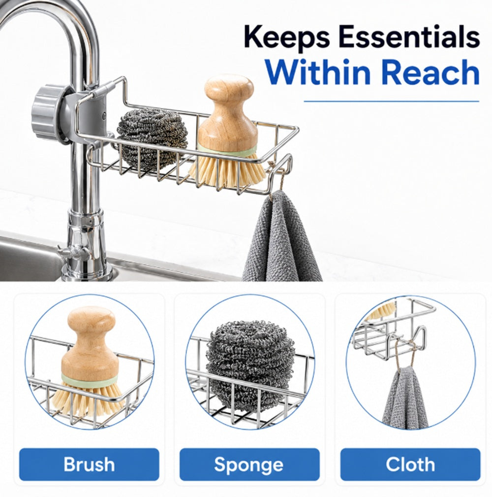 Kitchen Sink Faucet Rack with Sponge & Soap Holder | TIKA