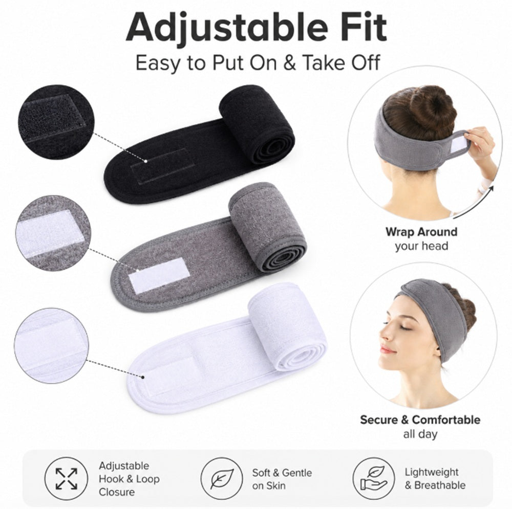 3-Pack Stretchable Spa Facial Headbands | TIKA