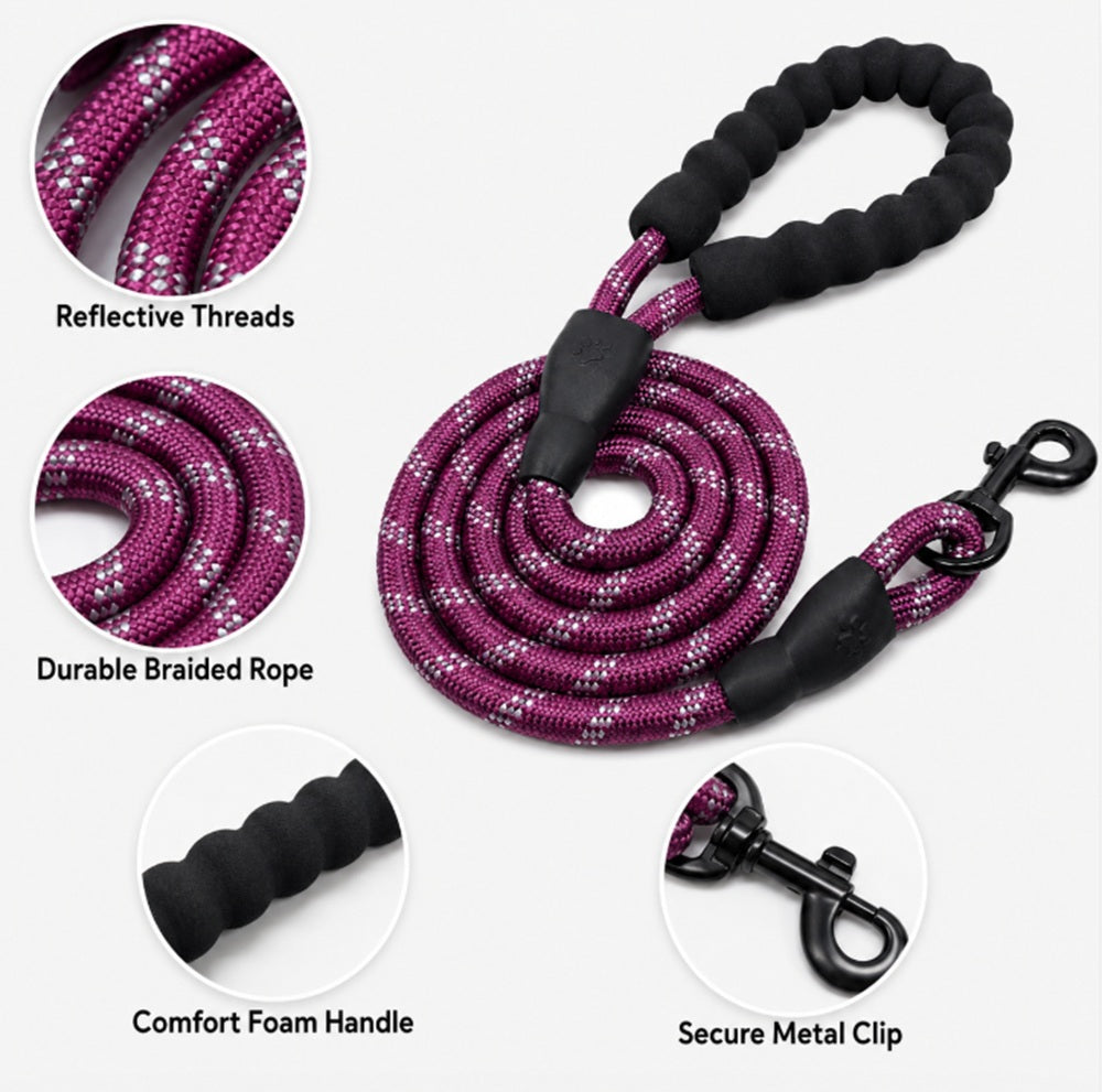 5ft Reflective Nylon Rope Dog Leash with Padded Handle | TIKA