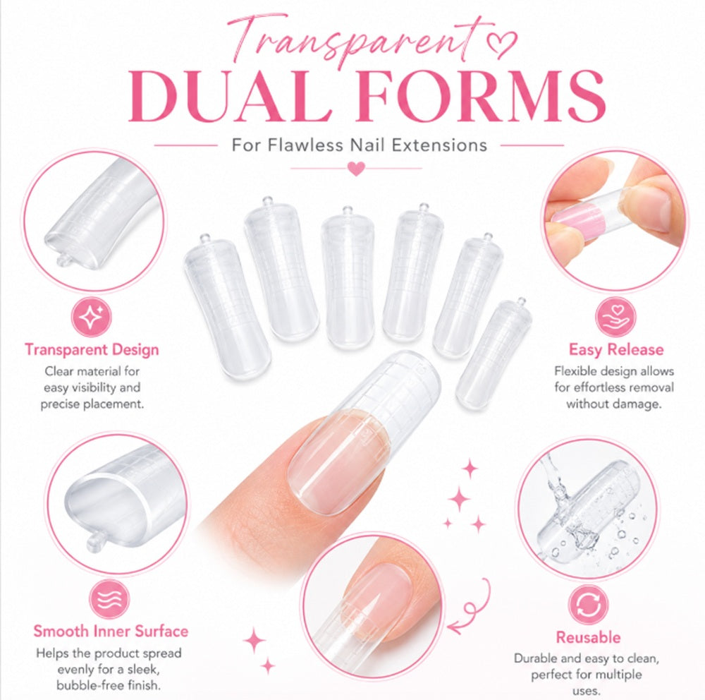 100-Pack Clear Dual Form Nail Molds | TIKA