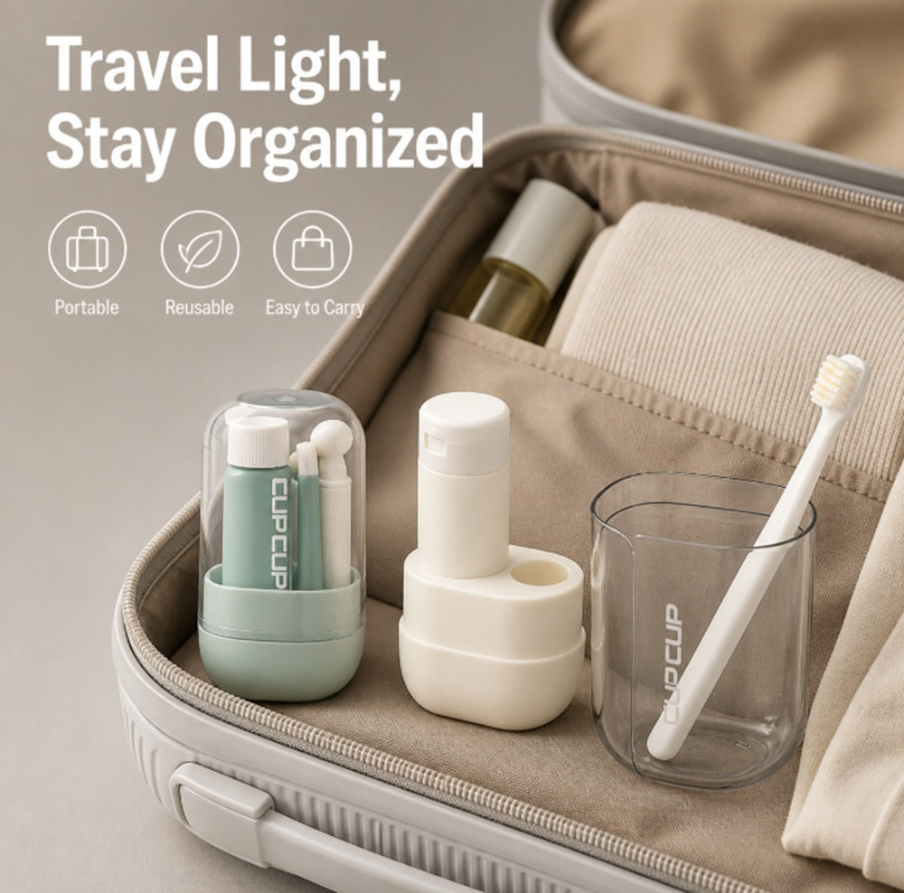 3-in-1 Travel Toothbrush & Toothpaste Case with Cup | TIKA
