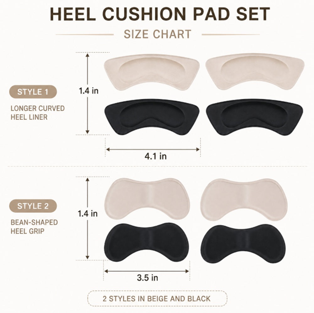 4-Pair Fabric Heel Cushion Inserts & Shoe Grips | TIKA