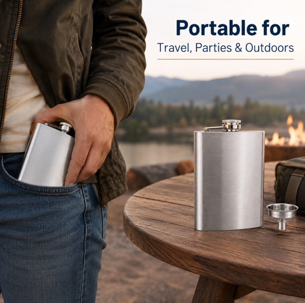 Stainless Steel Hip Flask with Funnel – 6 oz, 8 oz & 10 oz | TIKA