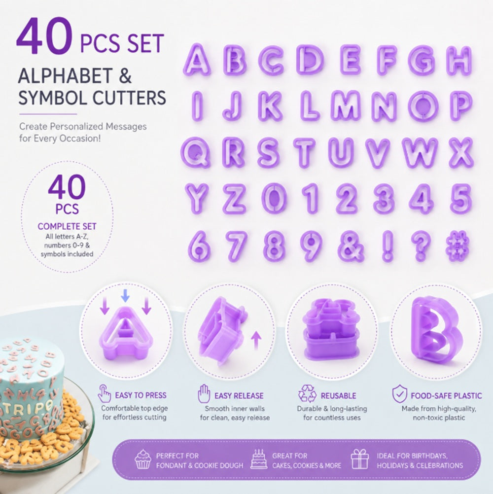 40-Piece Alphabet & Number Fondant Cutter Set | TIKA