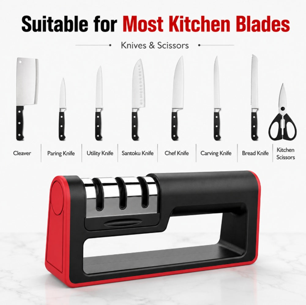 3-Stage Carbide, Ceramic & Stone Knife Sharpener | TIKA