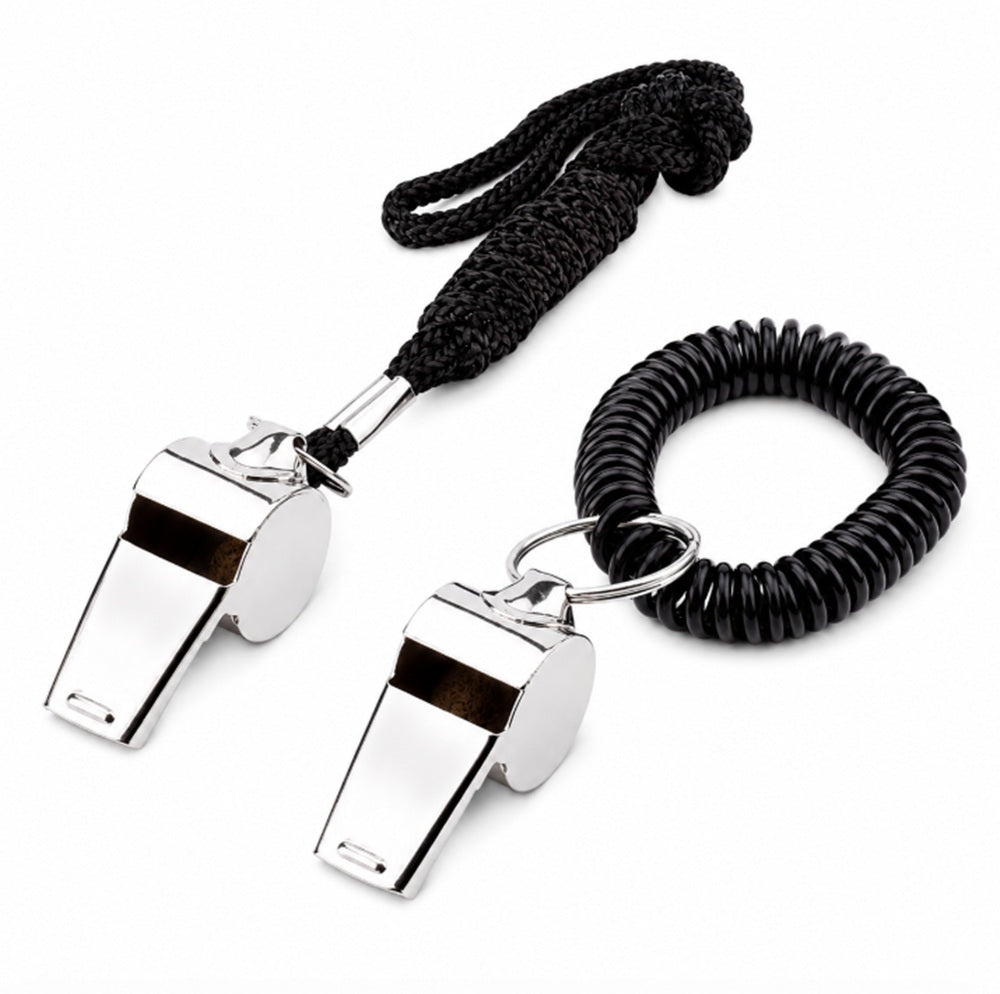 2-Pack Metal Sports Whistles with Lanyards | TIKA