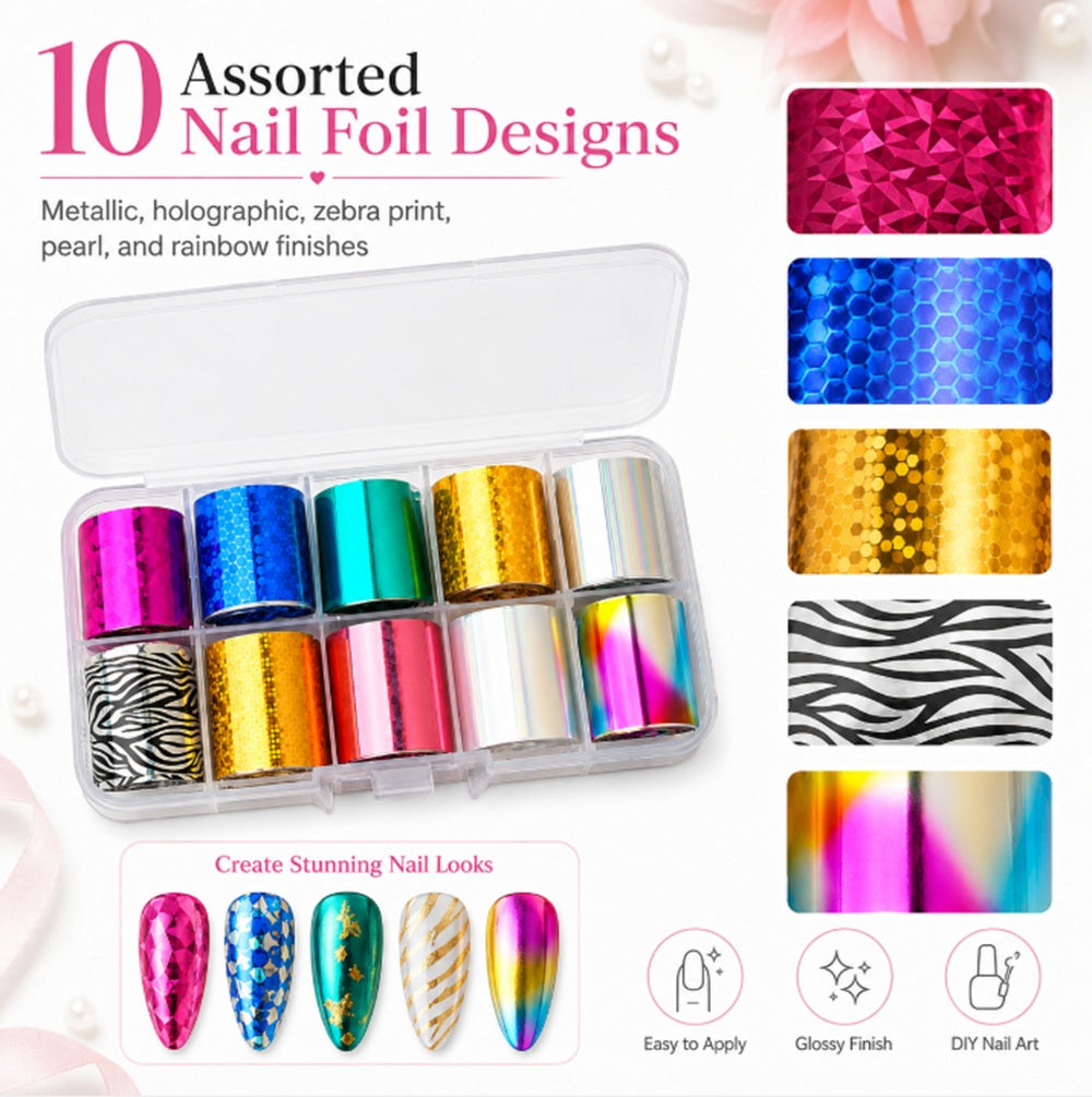 10-Pack Holographic Star Sky Nail Foil Transfer Stickers | TIKA