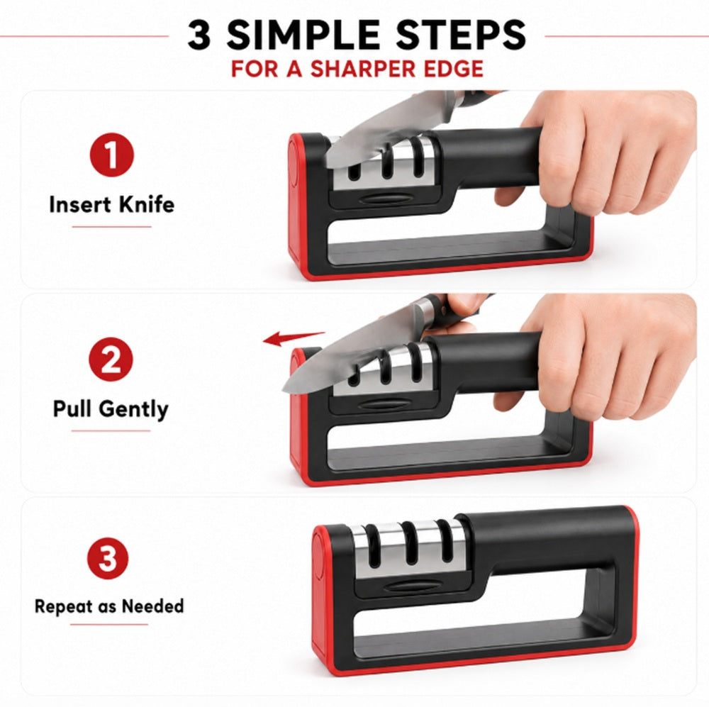 3-Stage Carbide, Ceramic & Stone Knife Sharpener | TIKA