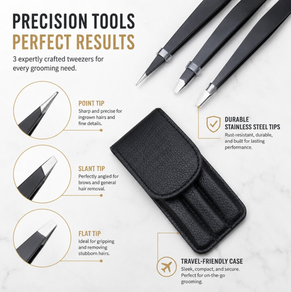 3-Piece Stainless Steel Slant-Tip Tweezer Set | TIKA