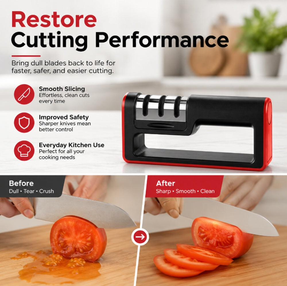 3-Stage Carbide, Ceramic & Stone Knife Sharpener | TIKA