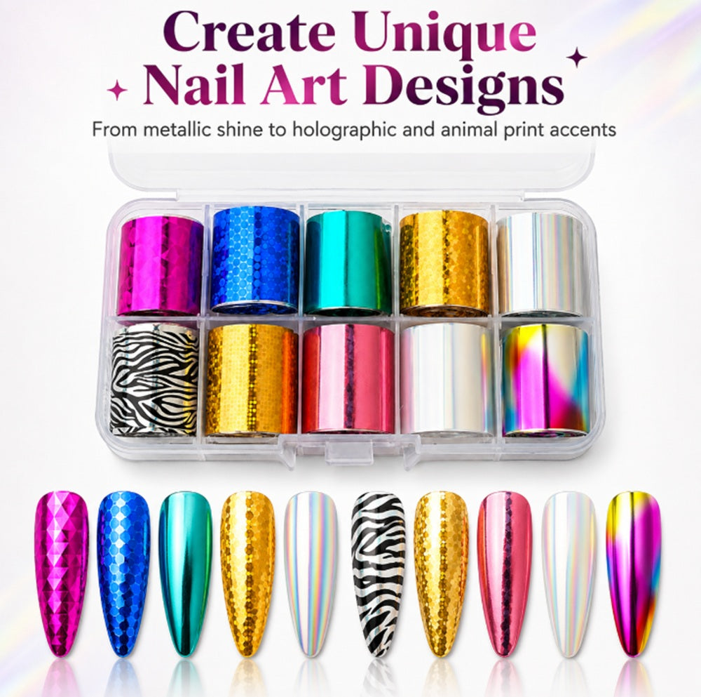 10-Pack Holographic Star Sky Nail Foil Transfer Stickers | TIKA