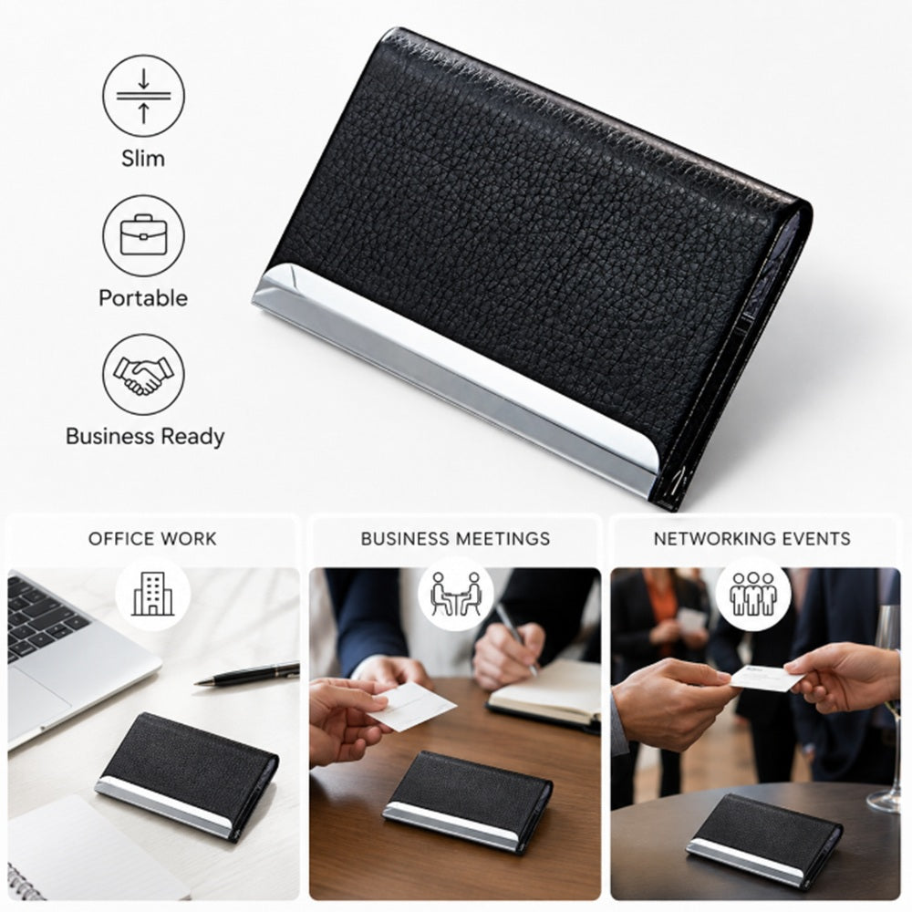 PU Leather & Metal Business Card Holder | TIKA