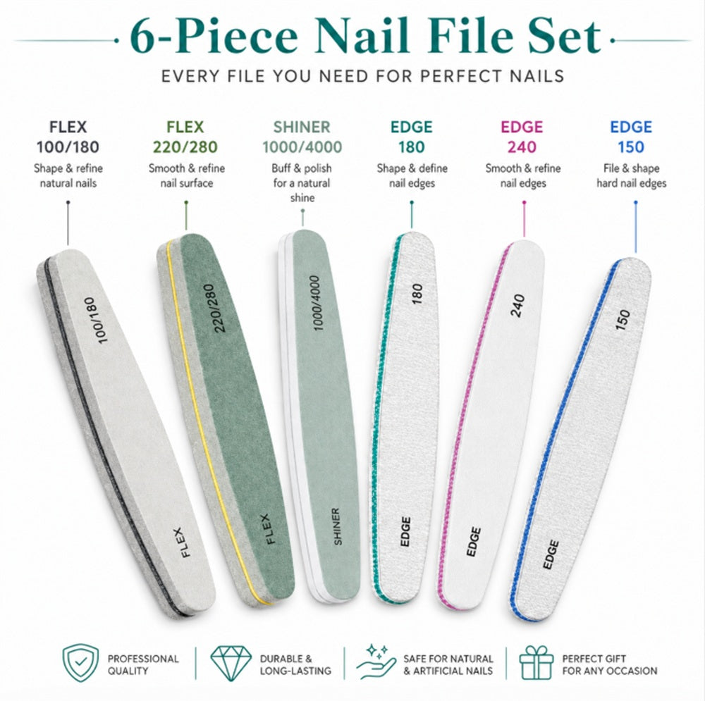 6-Piece Double-Sided Nail File & Buffer Set | TIKA
