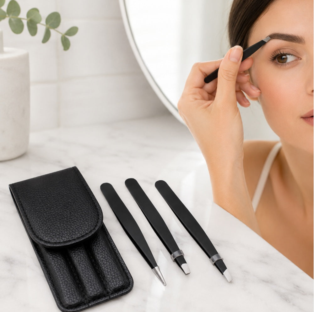 3-Piece Stainless Steel Slant-Tip Tweezer Set | TIKA