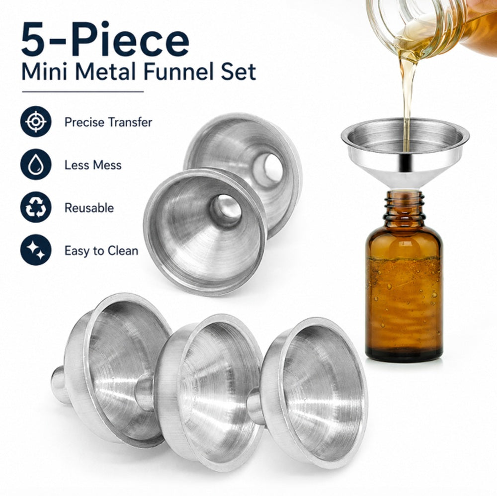5-Pack Mini Stainless Steel Funnels for Perfume, Oil & Bottles | TIKA