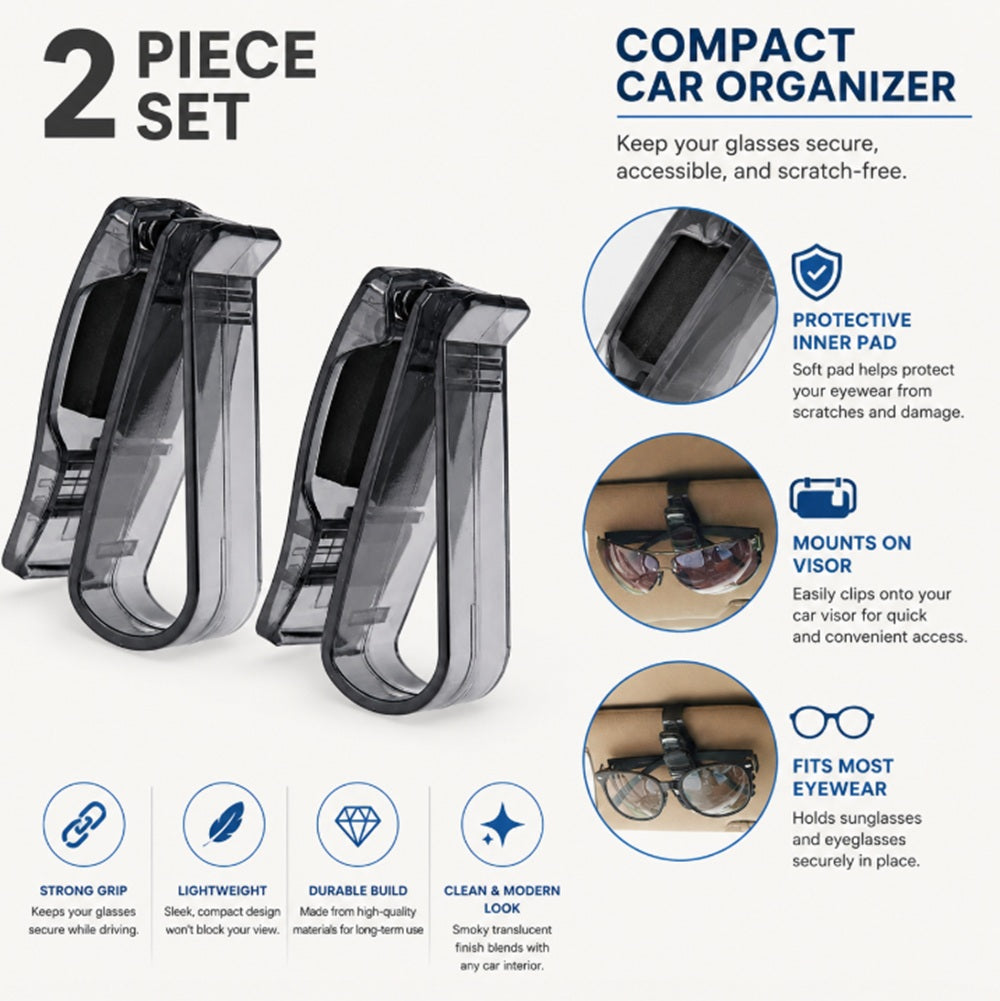 2-Pack Car Sun Visor Sunglasses & Card Holder Clips | TIKA