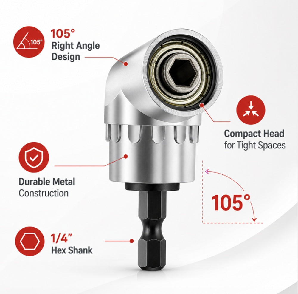 105° Angled Screwdriver Adapter, 1/4-Inch Hex | TIKA