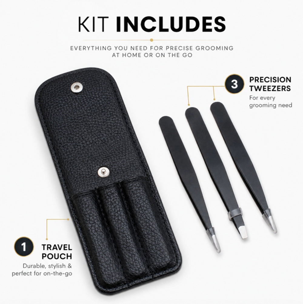 3-Piece Stainless Steel Slant-Tip Tweezer Set | TIKA