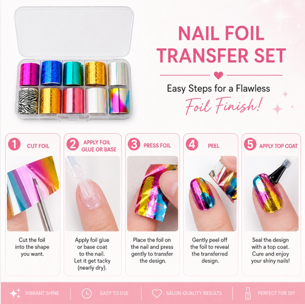 10-Pack Holographic Star Sky Nail Foil Transfer Stickers | TIKA