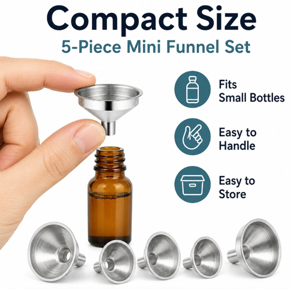 5-Pack Mini Stainless Steel Funnels for Perfume, Oil & Bottles | TIKA