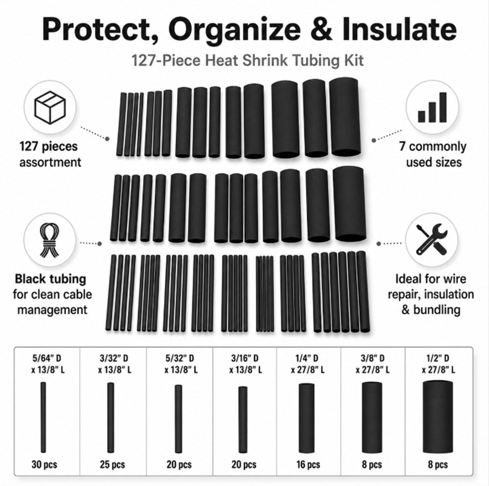 127-Piece Assorted Heat Shrink Tubing Kit | TIKA