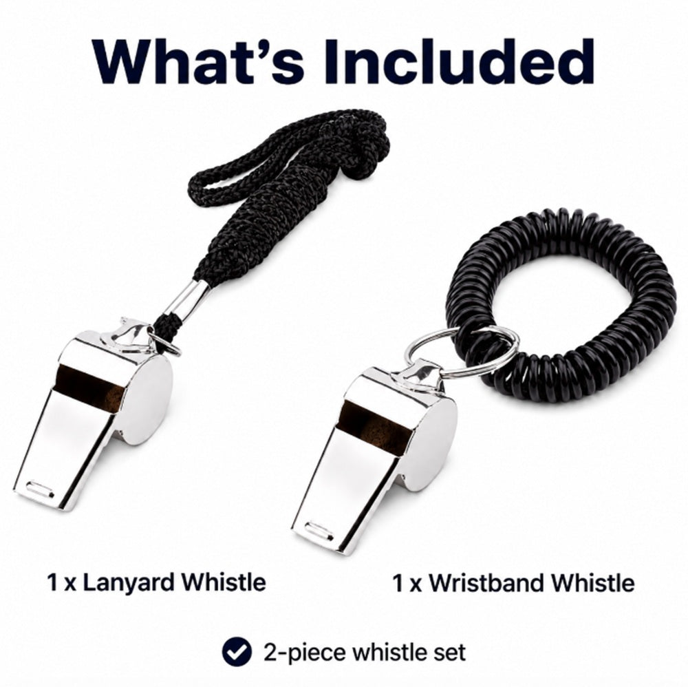 2-Pack Metal Sports Whistles with Lanyards | TIKA