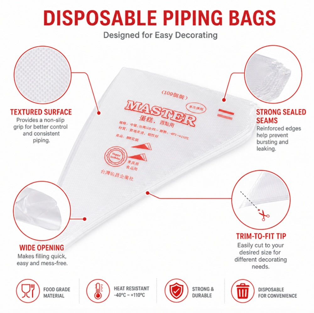100-Pack Disposable Pastry Piping Bags | TIKA