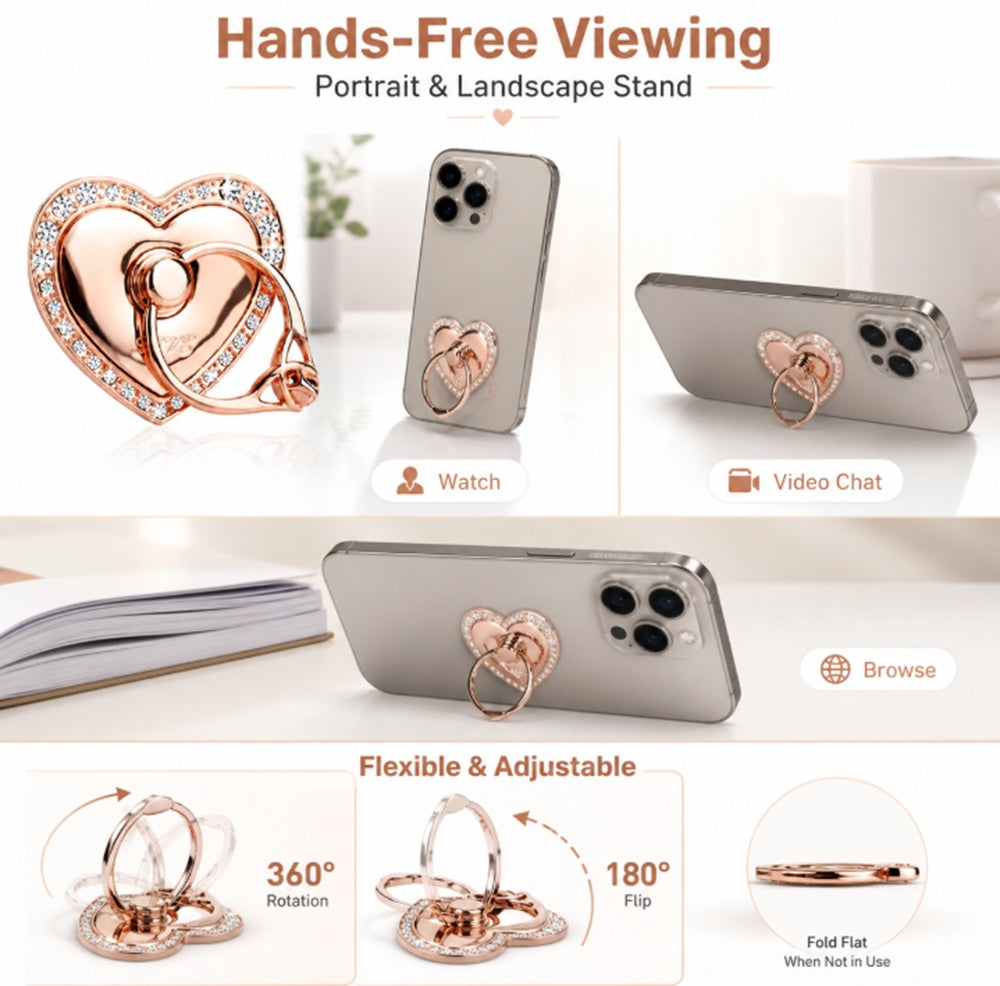 2-Pack 360° Rotating Heart Phone Ring Holders | TIKA