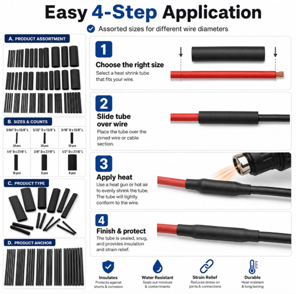 127-Piece Assorted Heat Shrink Tubing Kit | TIKA