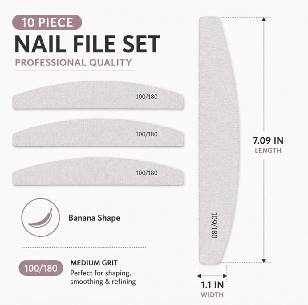 10-Pack Dual-Sided Nail Files, 100/180 Grit | TIKA