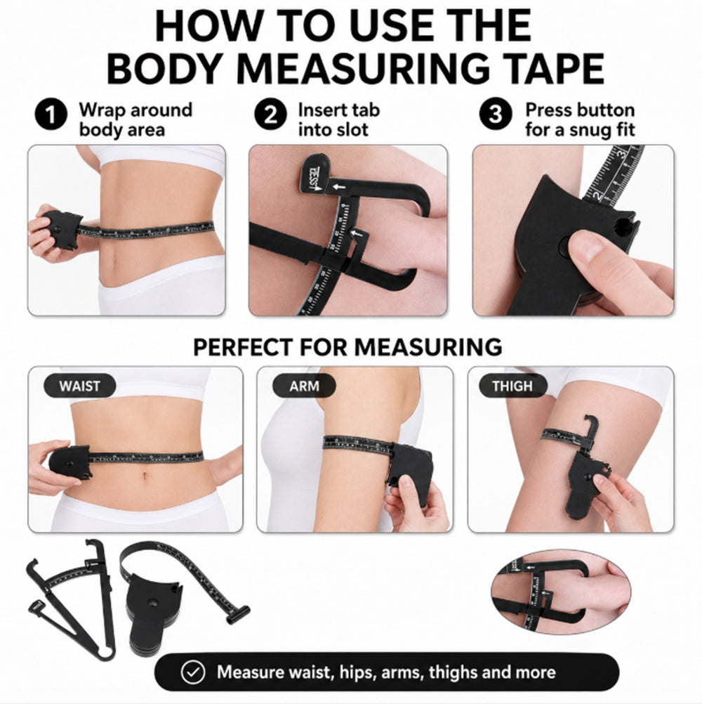 Body Fat Caliper & Tape Measure Set for Fitness Tracking | TIKA